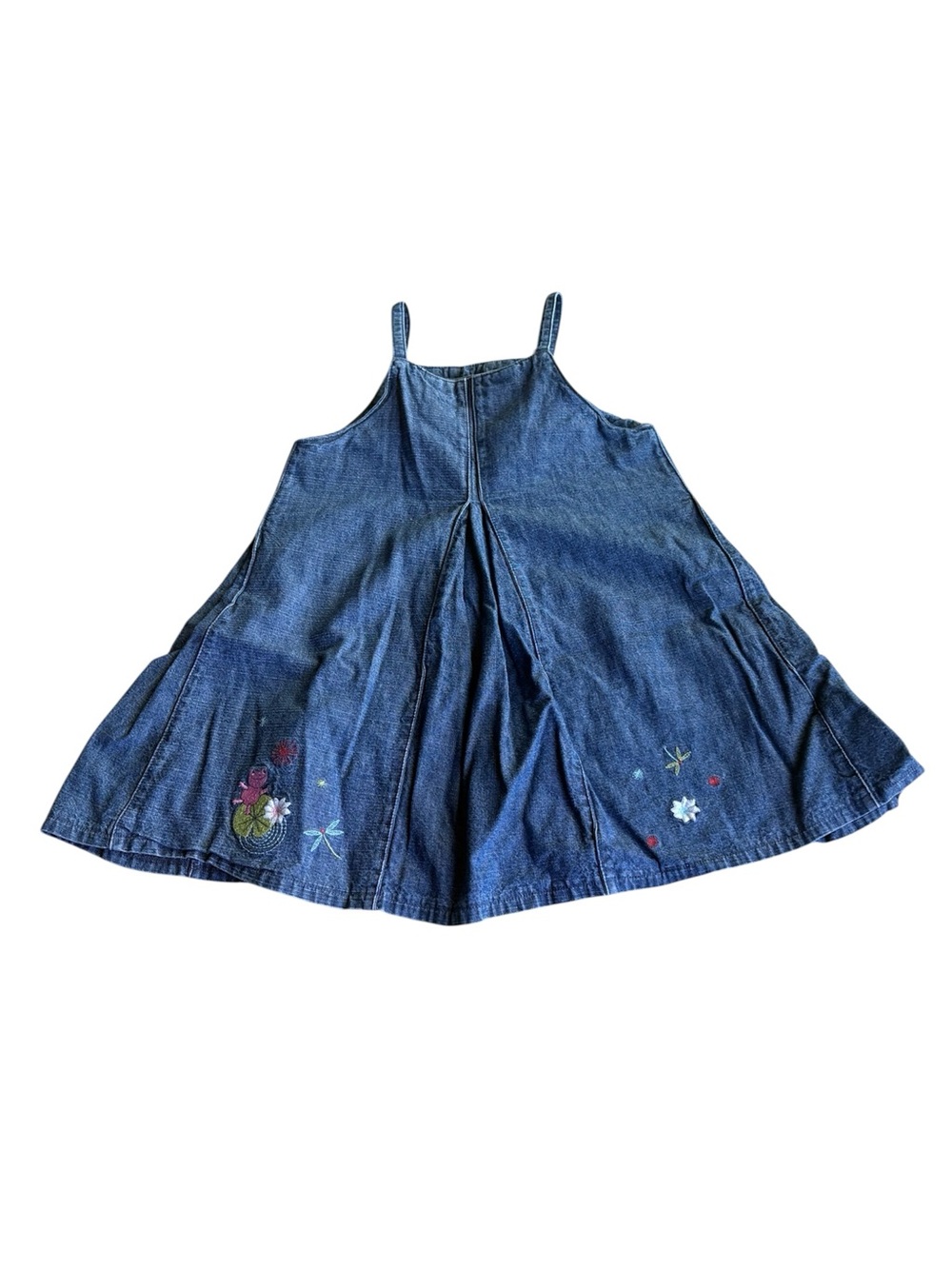 Babymini par catimini 2 denim button back denim jumper dress embroidered frog